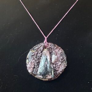 Elegant Rhodonite Surrounded by Garnet and Black Tournaline Pendant Necklace